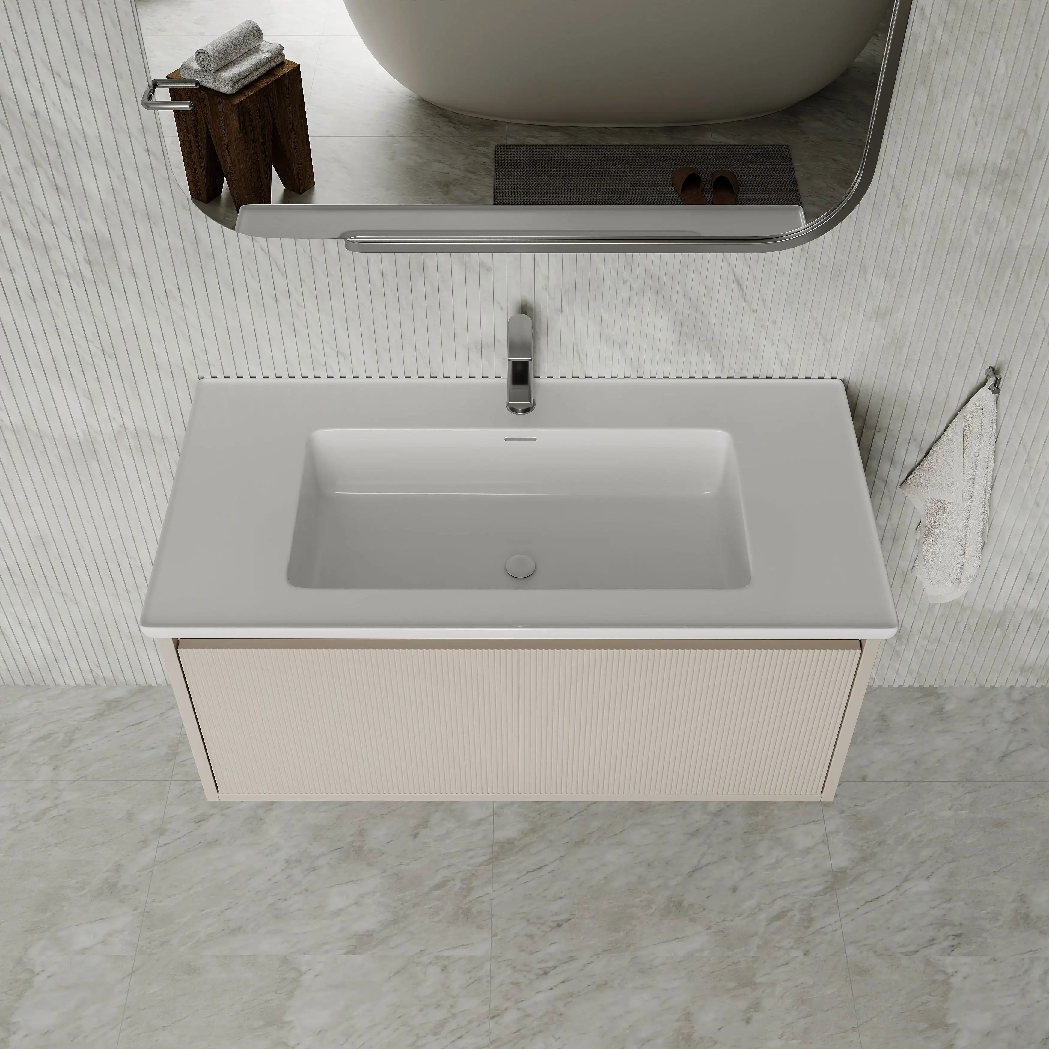 Amelia Fluted Matt Cream White Vanity Unit with Ceramic Basin 1000mm