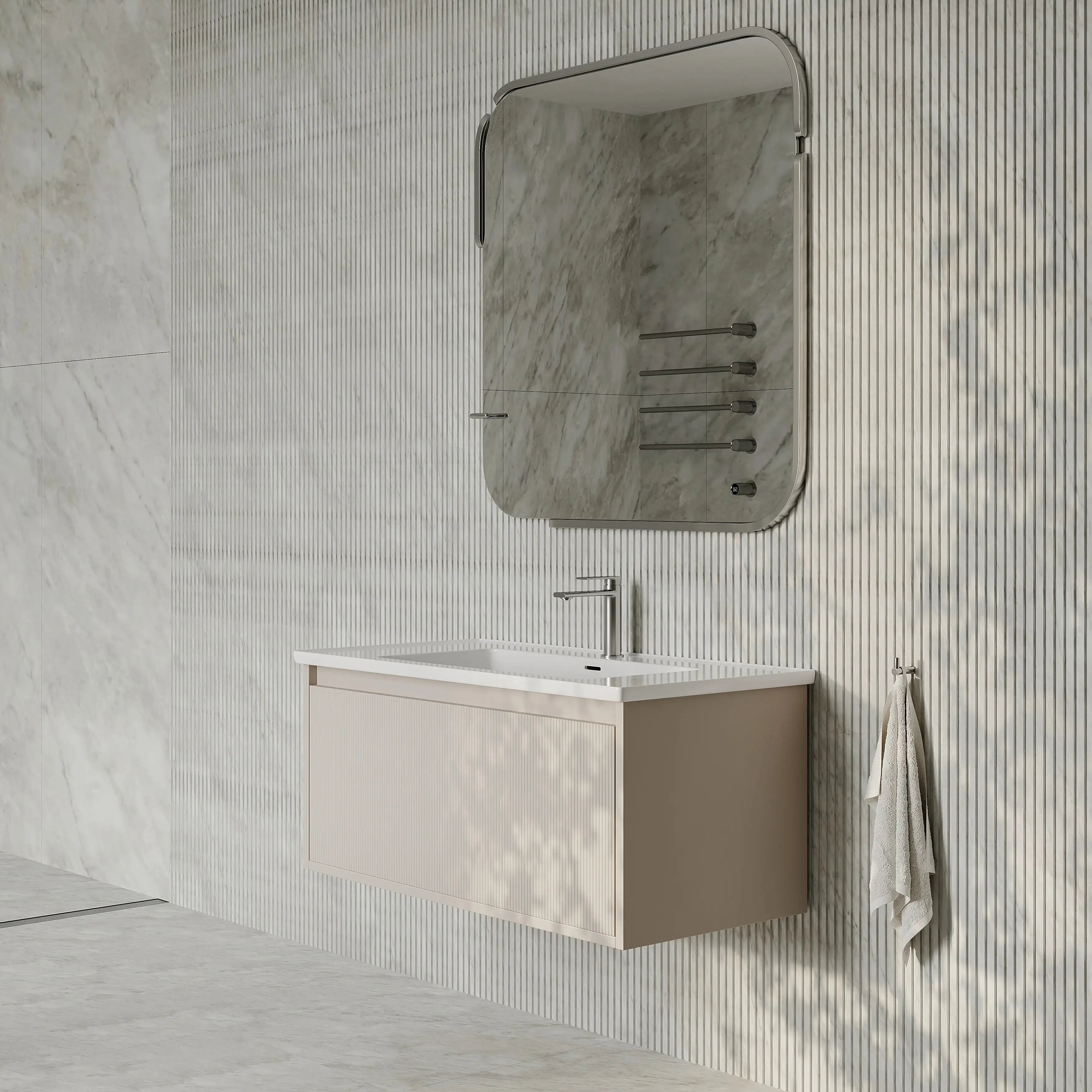Amelia Fluted Matt Cream White Vanity Unit with Ceramic Basin 1000mm
