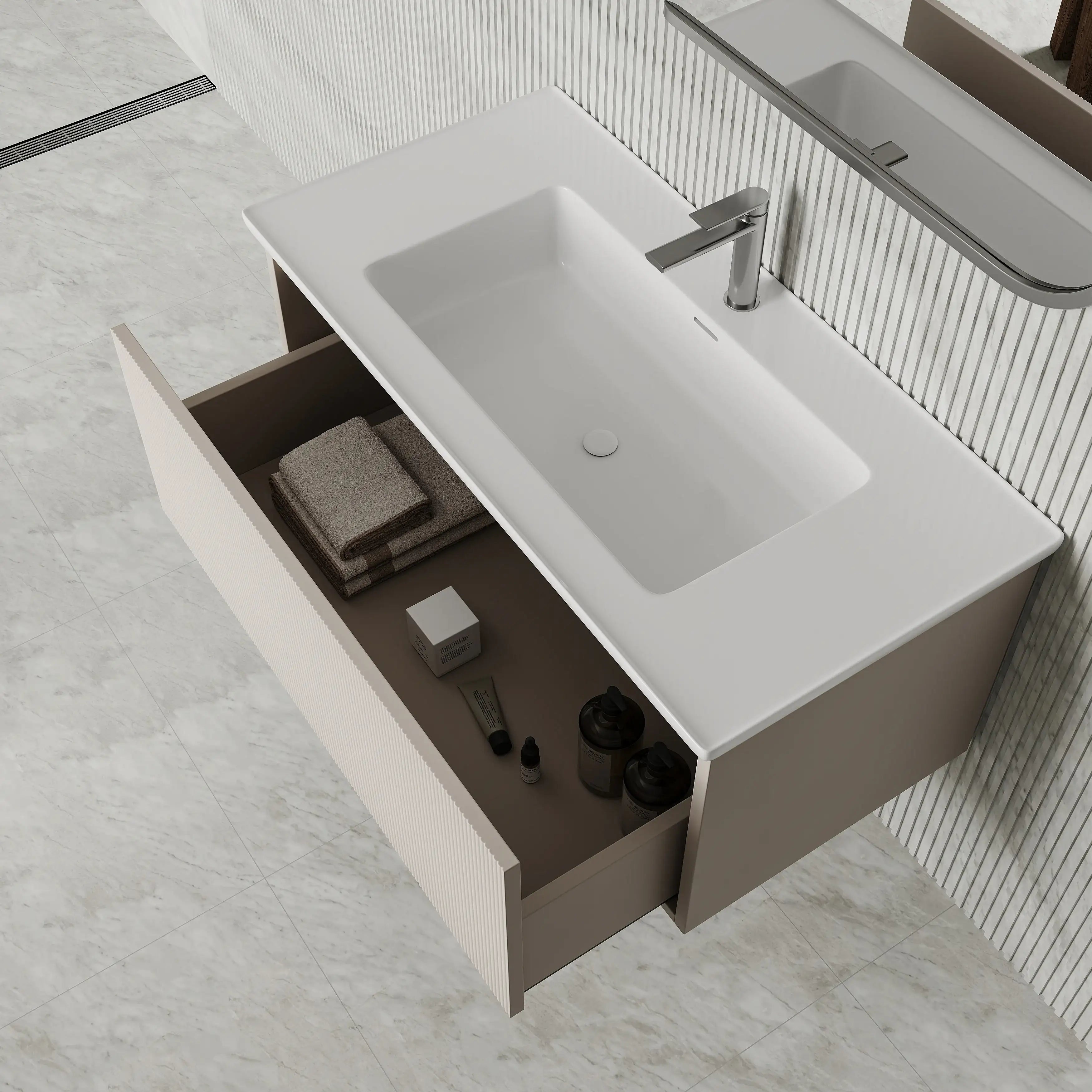Amelia Fluted Matt Cream White Vanity Unit with Ceramic Basin 1000mm