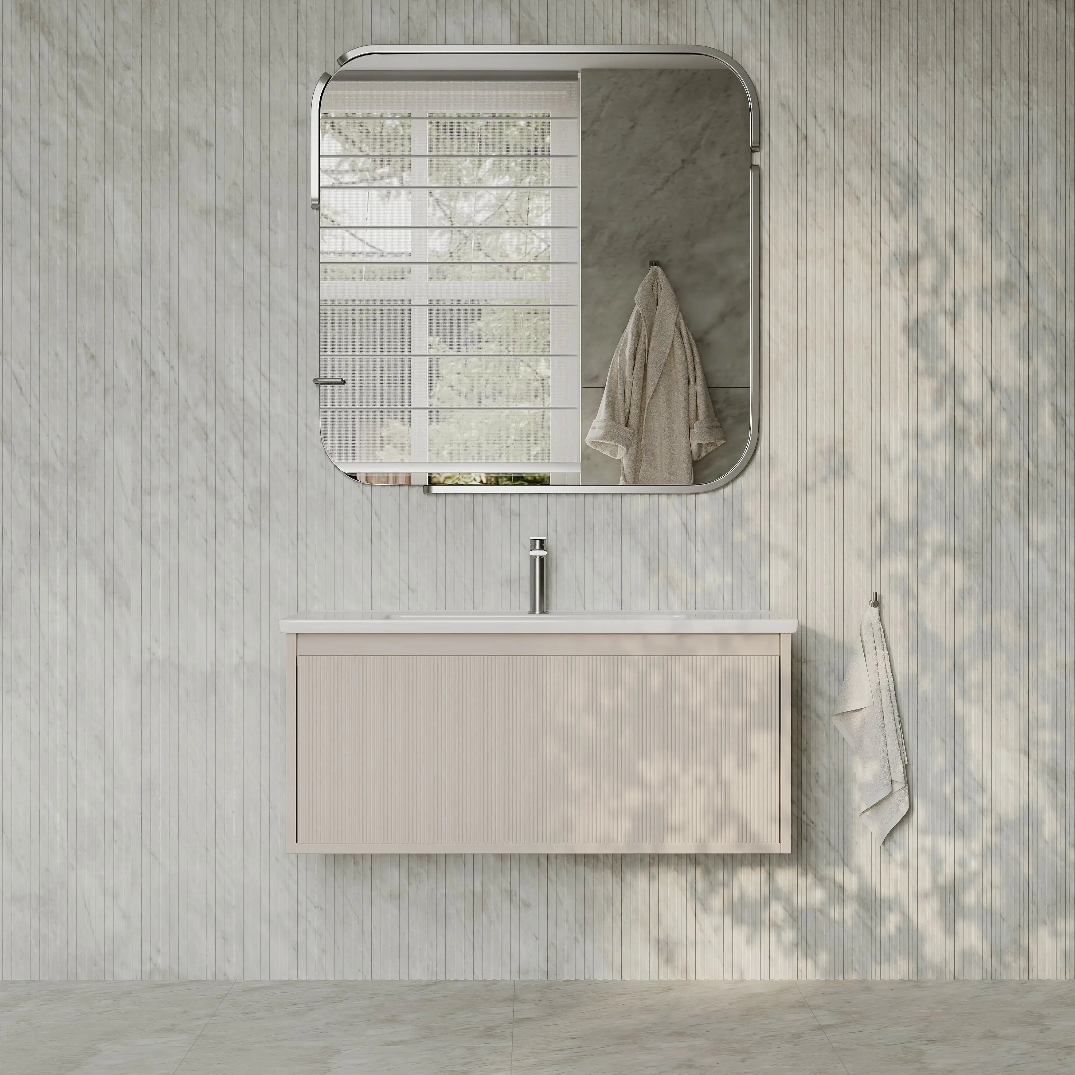 Amelia Fluted Matt Cream White Vanity Unit with Ceramic Basin 1000mm