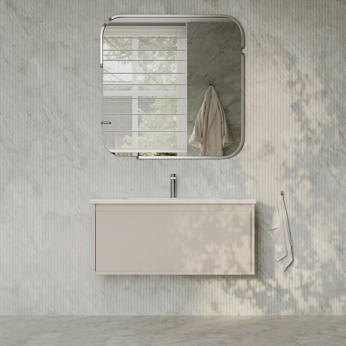 Amelia Fluted Matt Cream White Vanity Unit with Ceramic Basin 1000mm