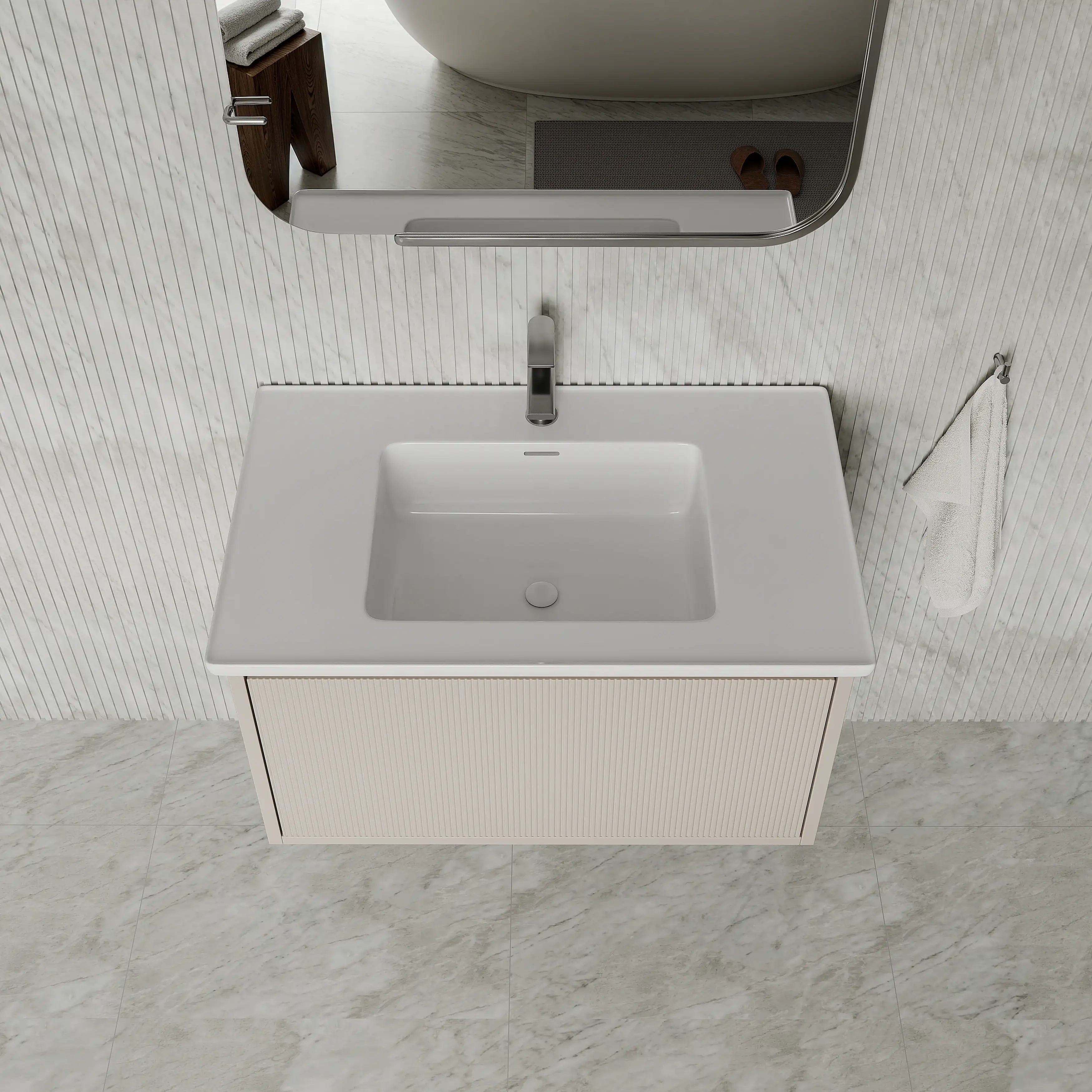 Amelia Fluted Matt Cream White Vanity Unit with Ceramic Basin 800mm