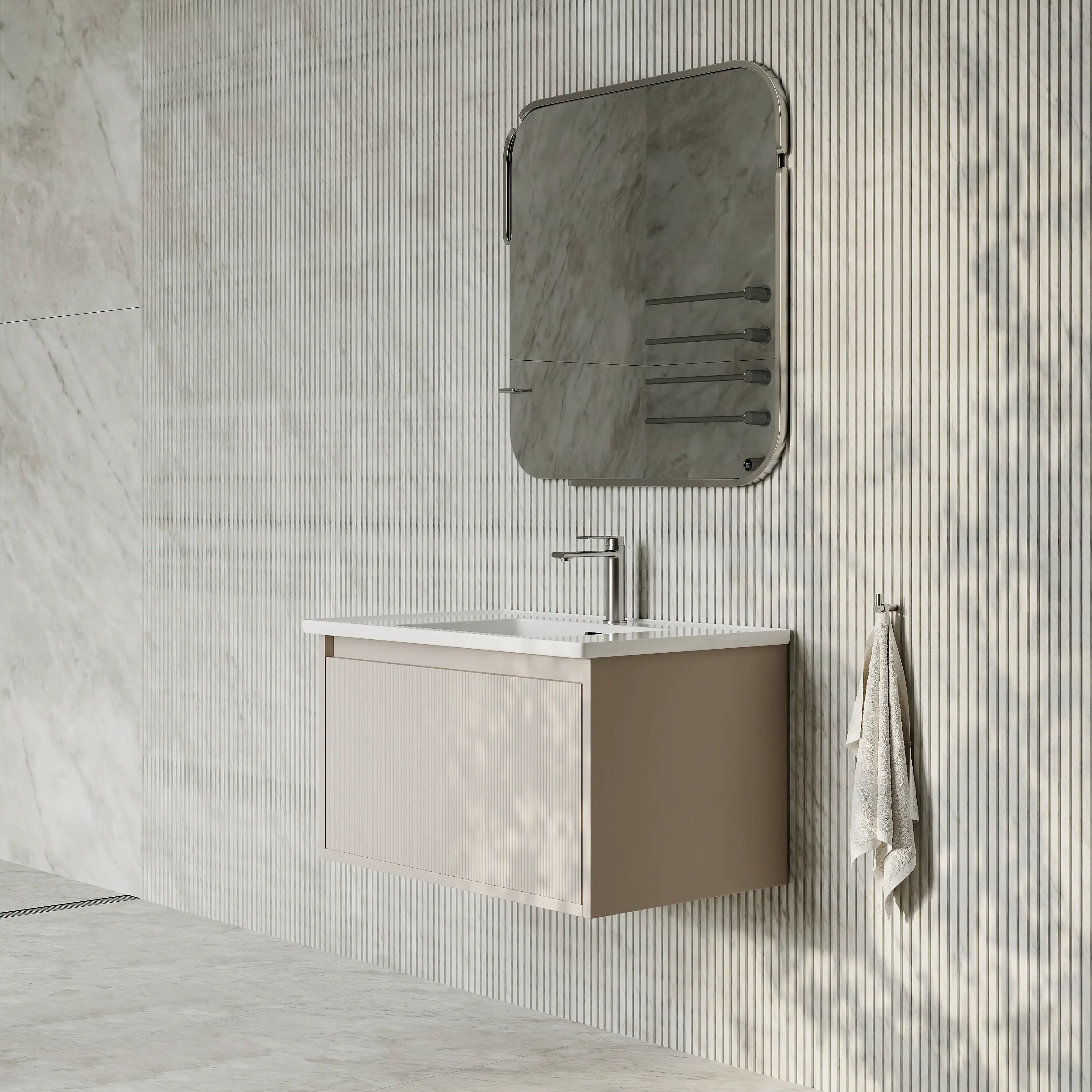 Amelia Fluted Matt Cream White Vanity Unit with Ceramic Basin 800mm