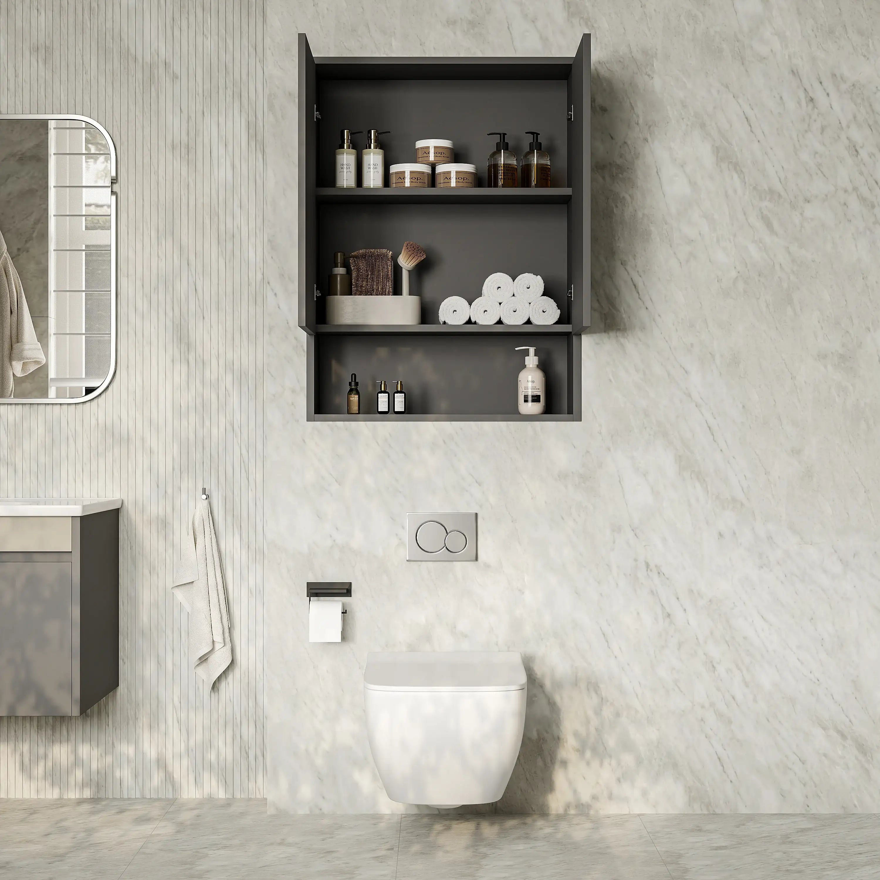 Luna Wall-Mounted Storage Cabinet with Open Shelf