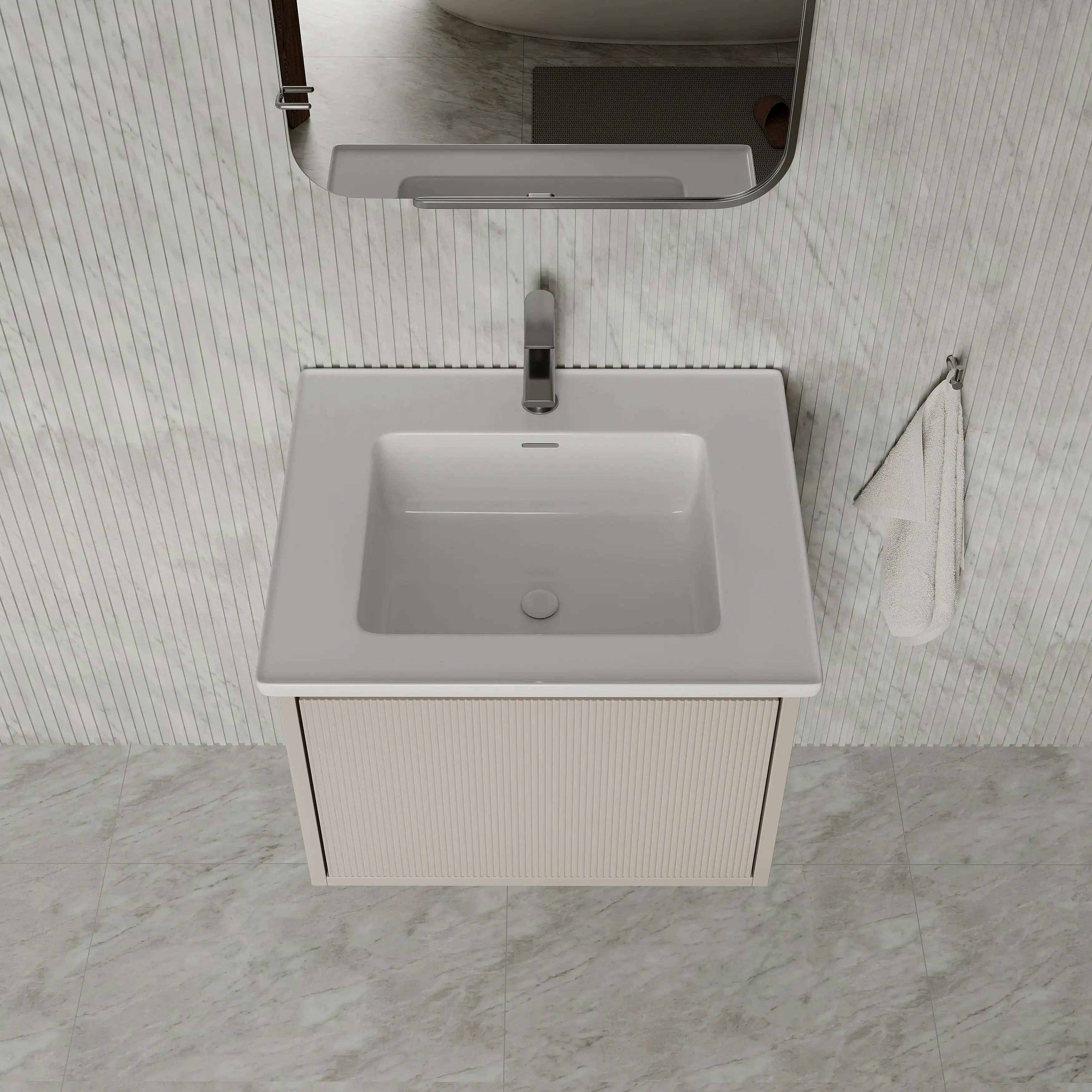 Amelia Fluted Matt Cream White Vanity Unit with Ceramic Basin 600mm